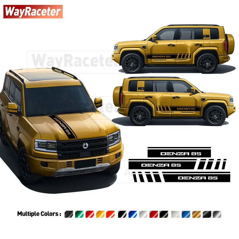 

3 Pcs/Set Door Side Stripes Sticker Hood Engine Cover Carbon Fiber Vinyl Decal For Denza B5 2026 2025 Off Road 4X4 Accessories