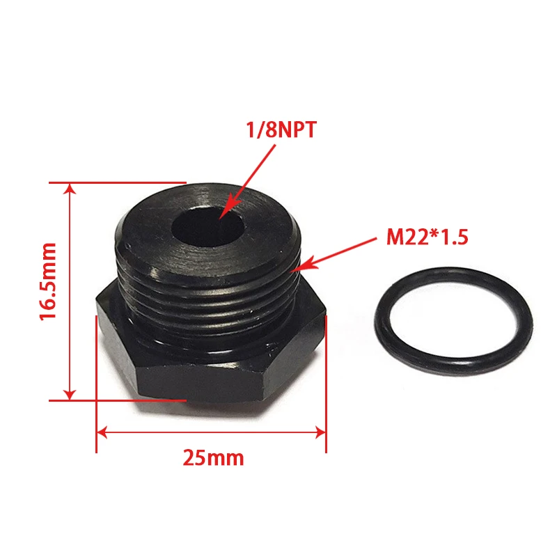 Diesel Engine Sensor Thread Adapter M22 Male To 1/8 NPT Female for Powerstroke 7.3L & Duramax 6.6L LB7 CNC Machined Black