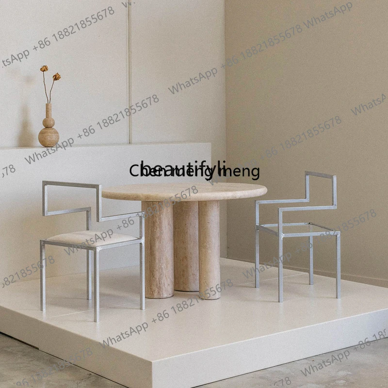 zS173Wabi Stillwind, Villa Model Room Huangdong Stone Dining Table, Minimalist Creative Home Dining Round Table