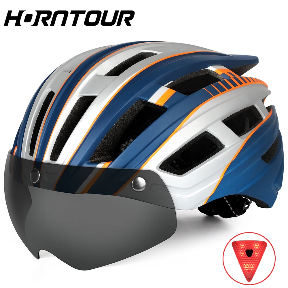 

Adult Bike Helmets with 3 Mode LED Tail Light Magnetic Goggle Cycling Helmet Fit 57-62cm Lightweight Breathable Bicycle Helmets