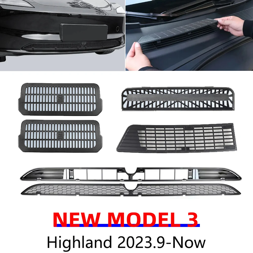 For 2026 Tesla Model 3 Highland Front Grill Mesh Insert Lower Bumper Grille Grid Air Inlet Vent Cover Trim Protector Accessories