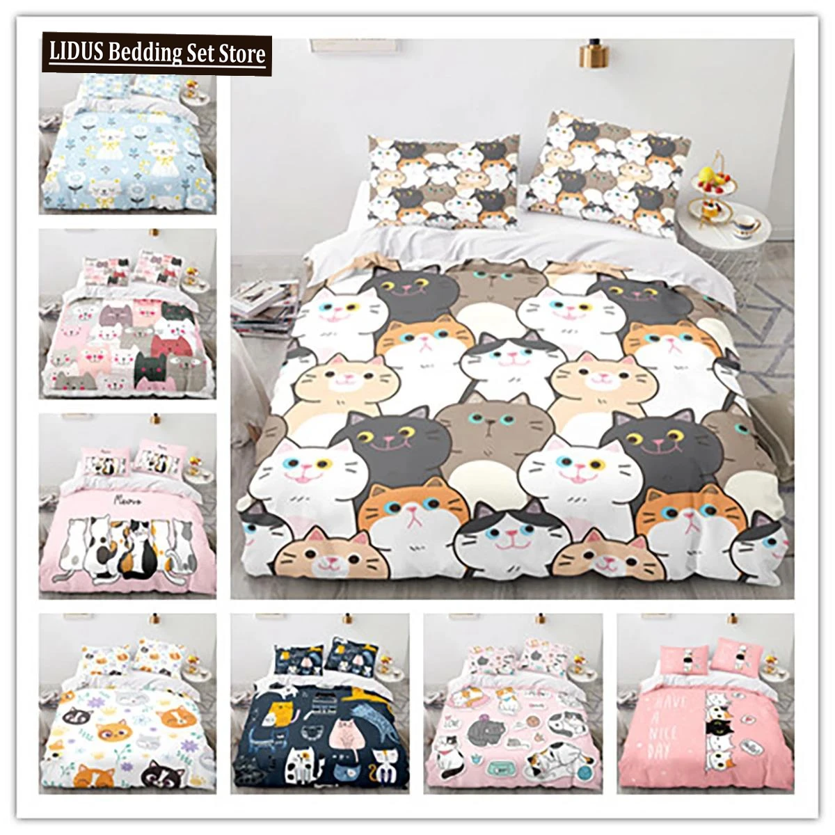 

Cartoon Animal Cat Duvet Cover 3D Large Print Double Size Quilt Cover Bedding Set Single Set