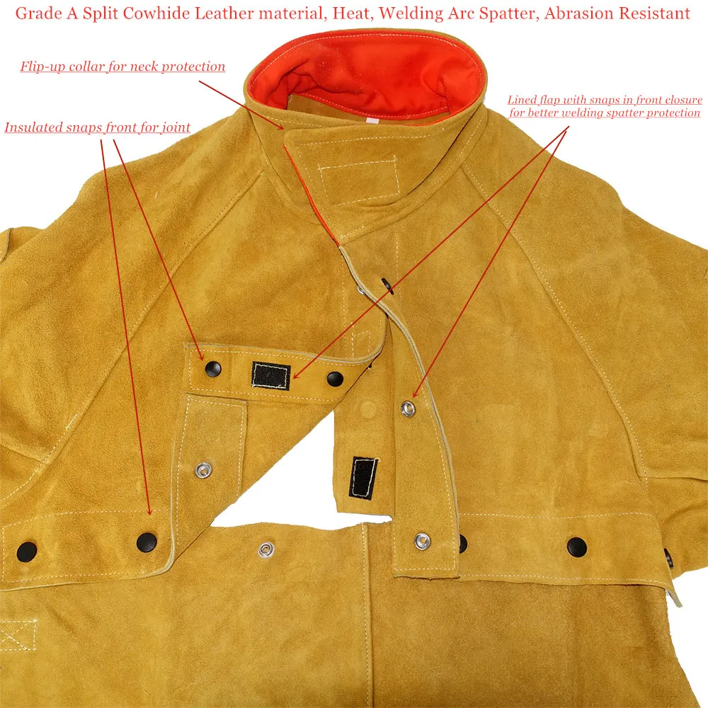 Professional Welding Cape Sleeves Bib Apron CE Cowhide Leather Garden Clothing Welder Protective Clothes