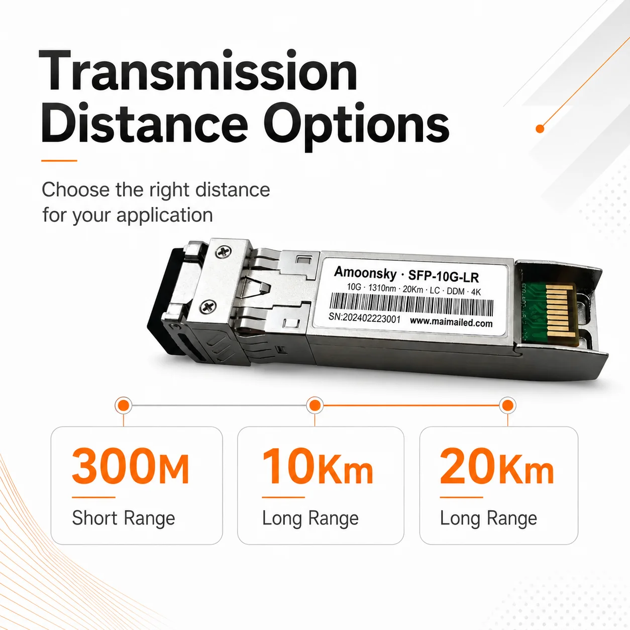 Amoonsky AMS-SFP 10G 20Km SFP+ LC Optical Transceiver Single Mode Single Fiber Dual Fiber for Novastar LED Controller