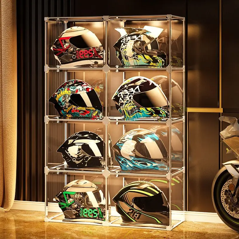 Transparent Eco-Friendly Plastic Display Motorcycle Hat Organizer Cabinet Helmet Storage Shelf Rack Placement Closet Rack