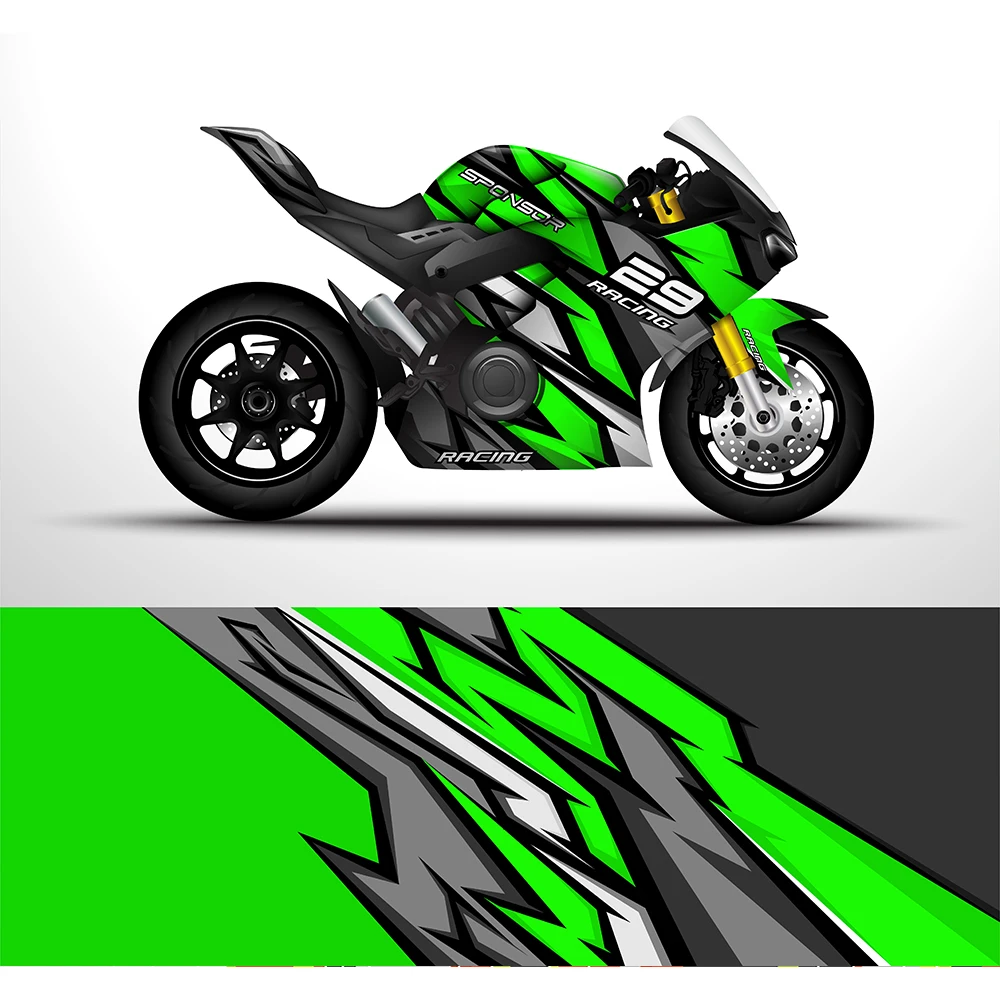 Green Gray Stripes Full Body Racing Graphic Decals Vinyl Wrap Motorcycle Full Wrap Stickers Decorative Decal 200*58cm