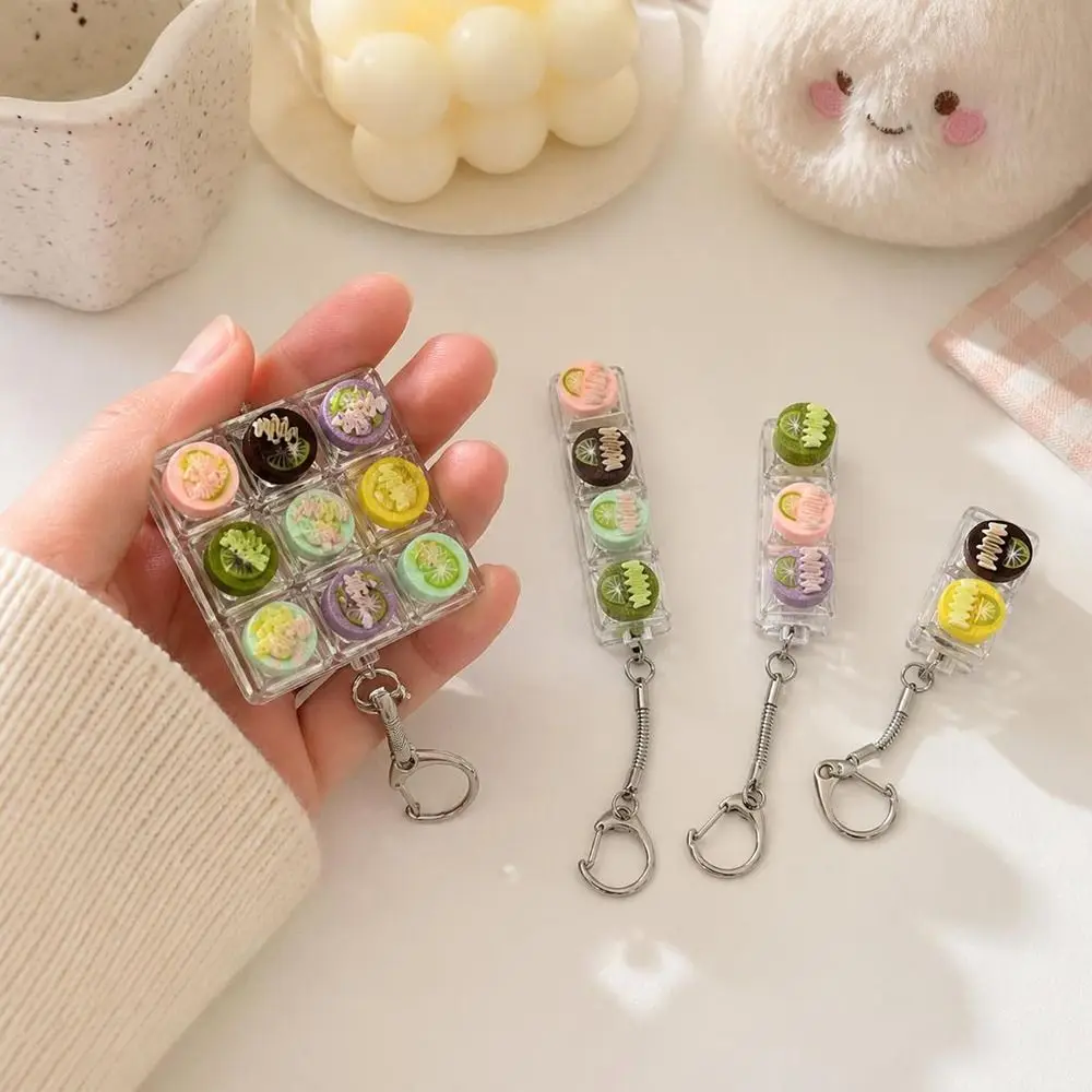 Pressable Buttons Fidget Button Keychain Cute Dessert Stress Relief Button Keychain Pendant Multi Buttons Finger Keyboard Cap