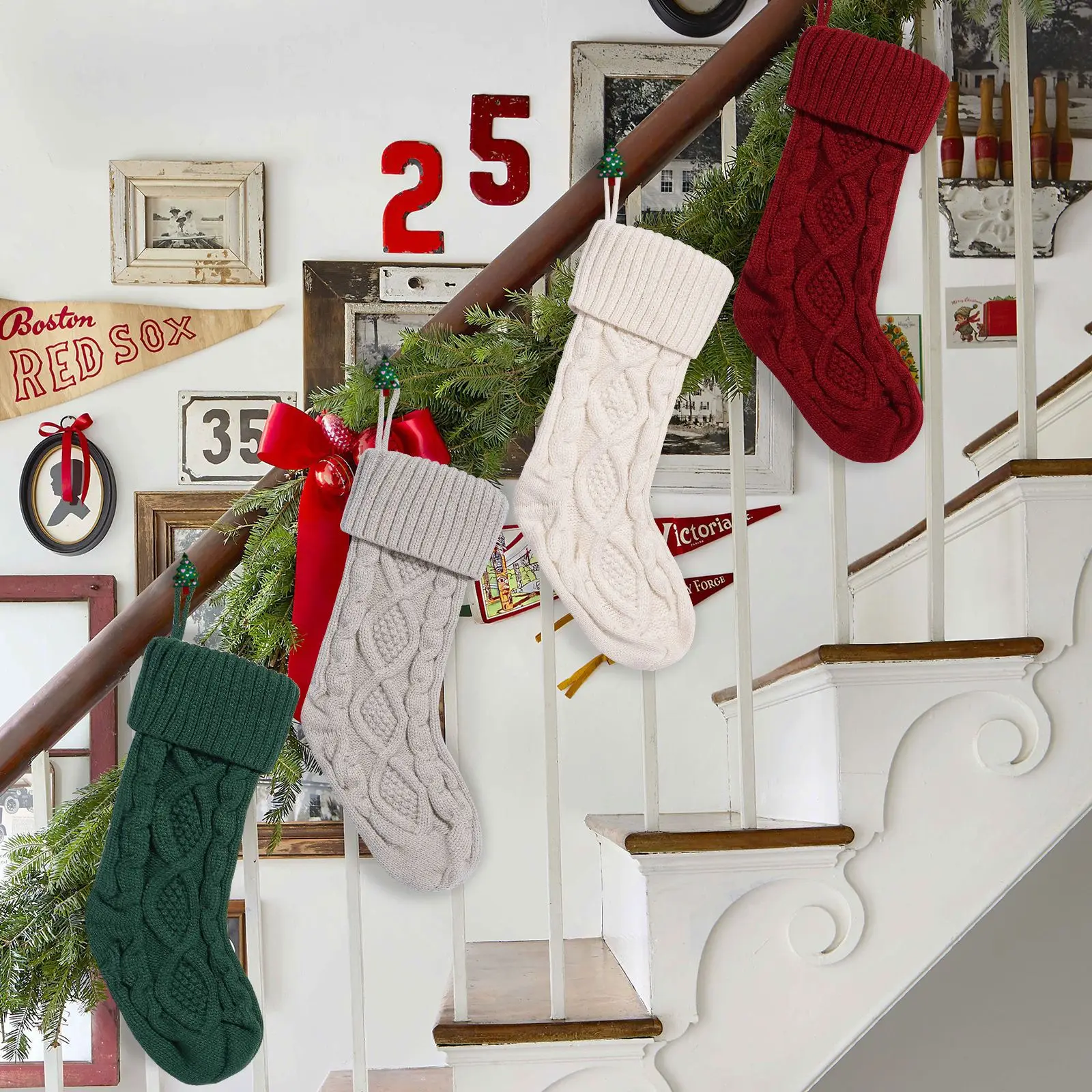 

1/2/4pcs christmas stocking Knitting Christmas Tree Pendant Large Stockings Christmas Socks to Hang for Xmas Fruit Ornament Gift