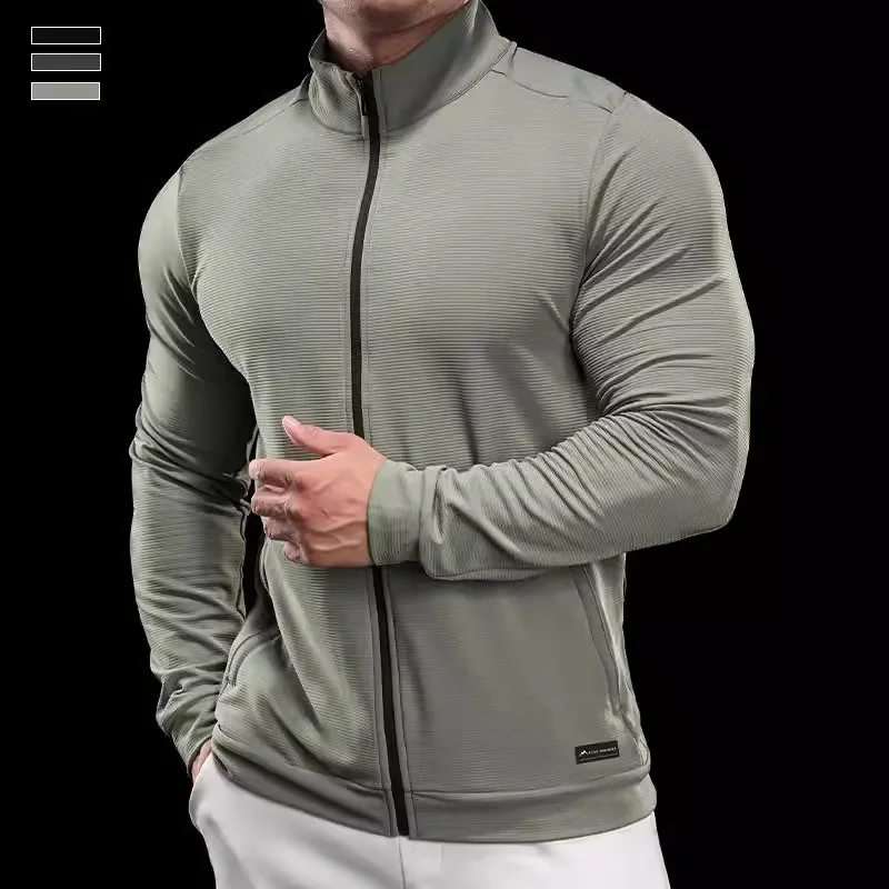 2025 Spring Autumn Sports Jacket Men's Zipper Stand Collar Top Quick-Drying Stretch Slim Long Sleeve Running Gym Fitness Jacket