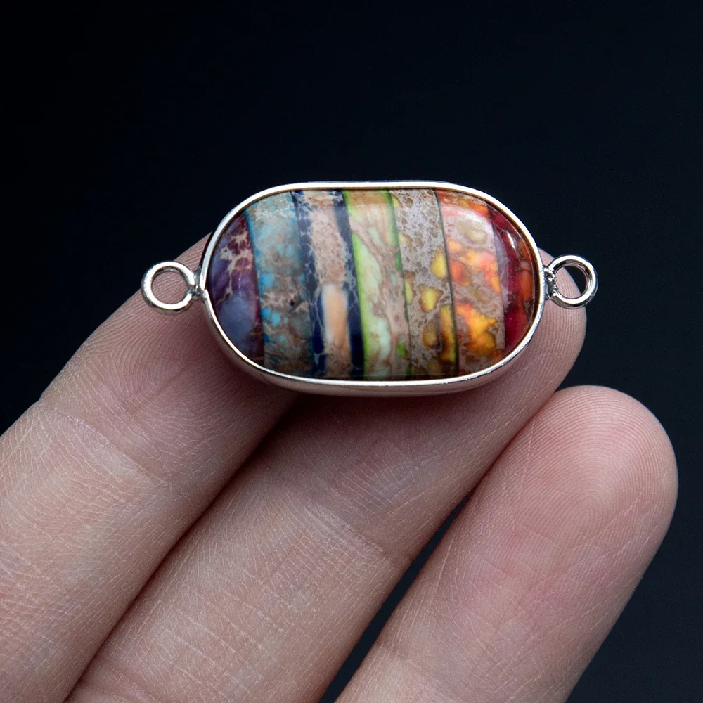 

26x35mm 1PC Natural Emperor Stone Charm Double Hole Connector Rainbow Colors Pendant Making DIY Bracelet Necklace Jewelry