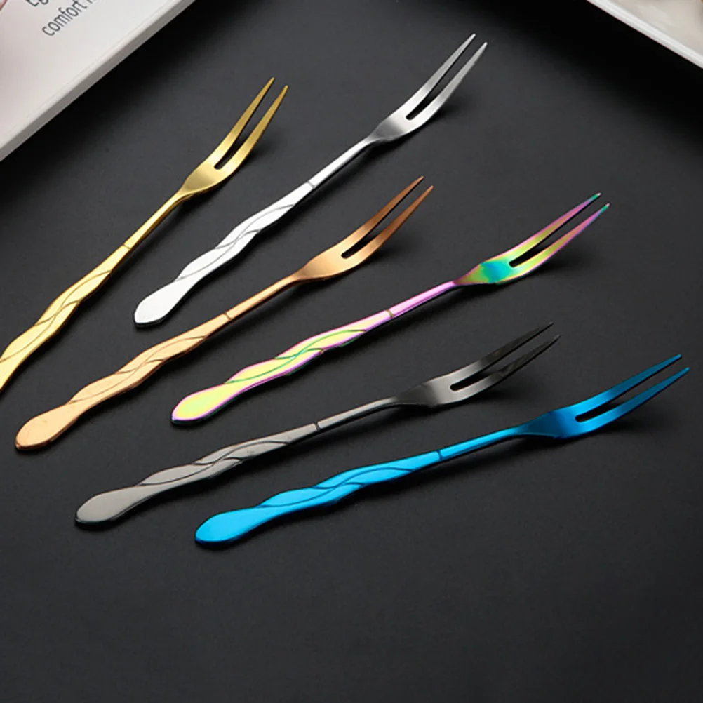 

10pcs Stainless Steel Fruit Forks Two Prongs Salad Dessert Forks Reusable Party Supplies For Hotel Bar Cafe Silver
