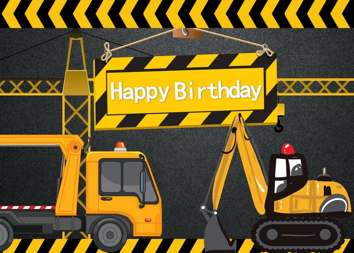 Construction Theme Backdrop Black and Yellow Strips Big Dump Truck Engineering Vehicles Photography Background for Boy Birthday