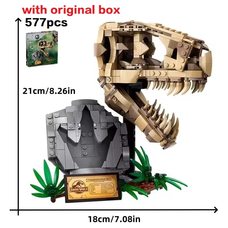 

С оригинальной коробкой, 577 шт., окаменелости динозавров, т.рекс, череп, строительные блоки, кирпичи, кирпичи, 76964, модель кирпича, Хэллоуин, Рождественский подарок