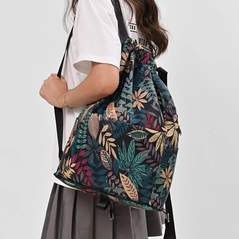 Foldable Flower Print Drawstring rawstring Foldable Large Capacity Dry-wet Separation Travel Sports Backpack Handbag for Shoppin