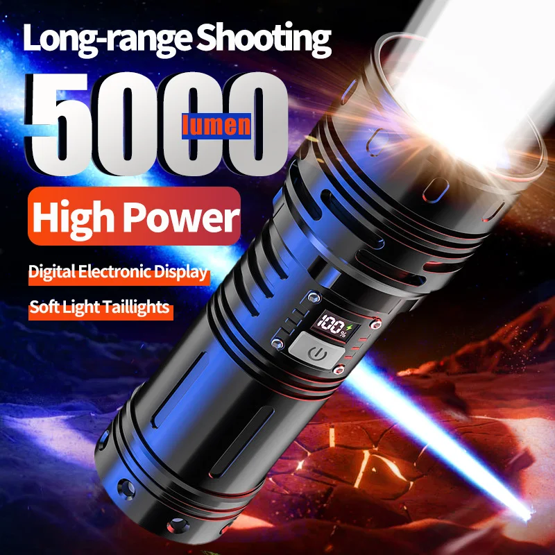 

Самый мощный USB перезаряжаемый светодиодный фонарик с дальним выстрелом, масштабируемый походный фонарь, мощный тактический фонарь для рыбалки на открытом воздухе