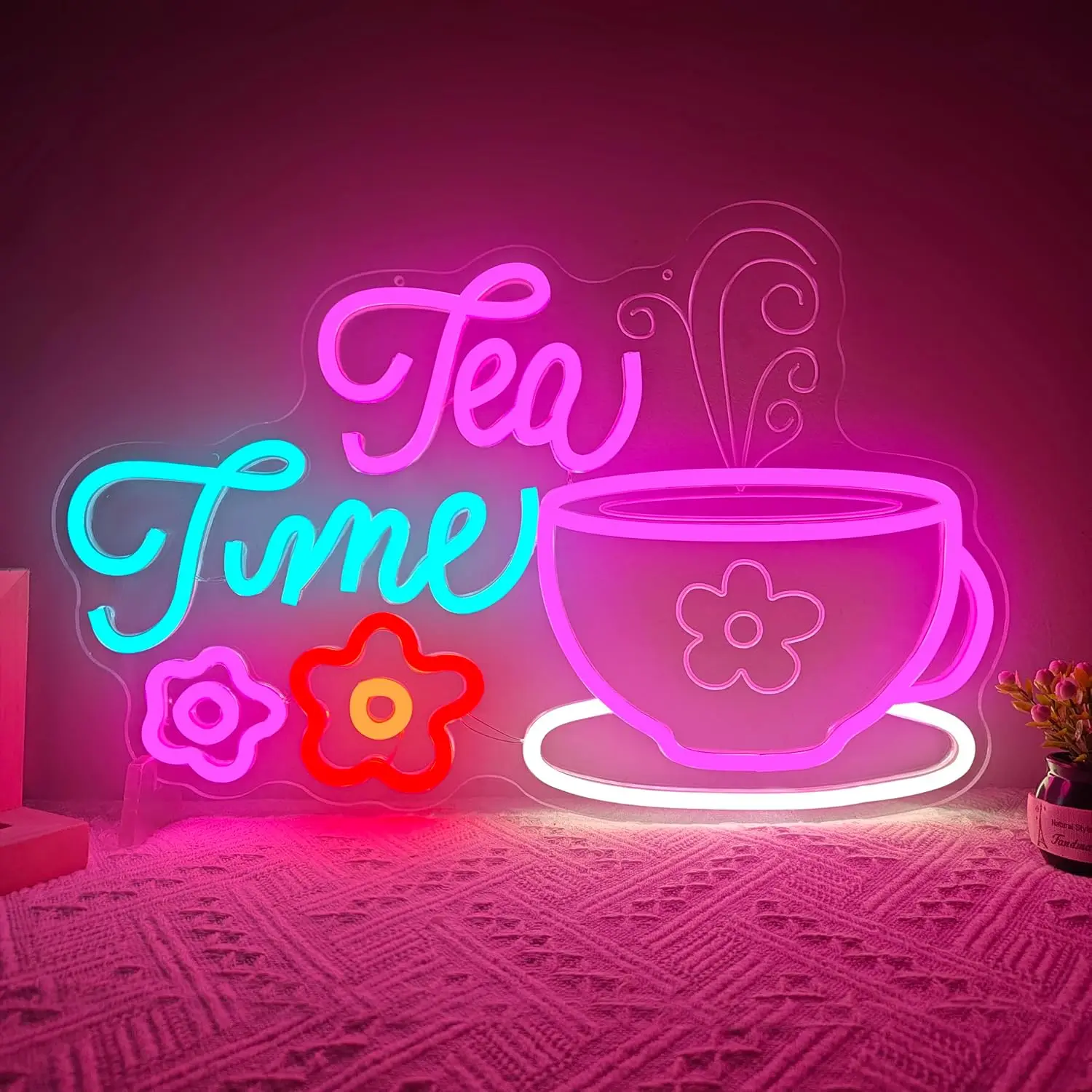 Tea Time Neon Sign USB Dimmable LED Neon Light Sign for Gameroom Bedroom Beverage Store Bar Party Wall Art Decor Opening Gifts