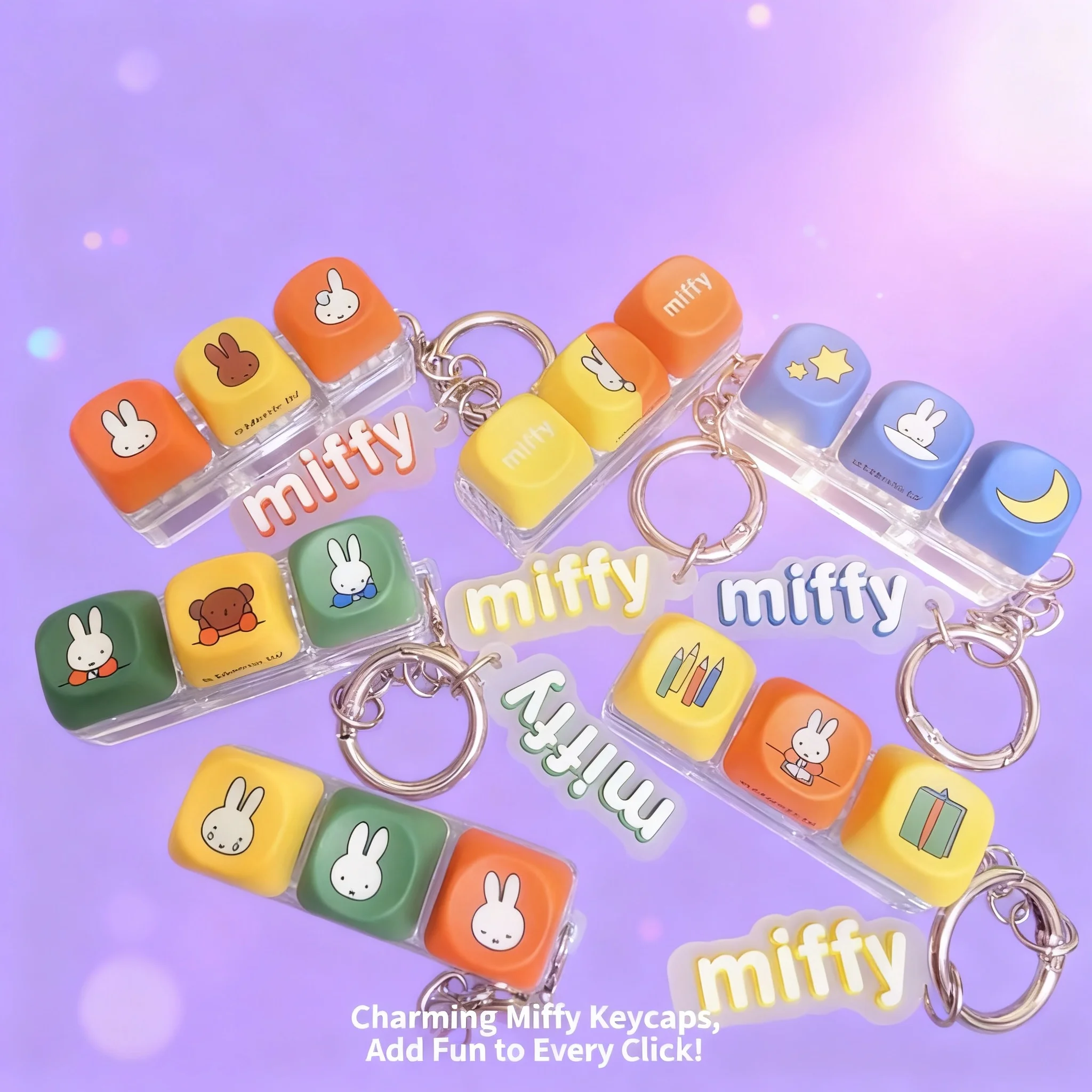 Fashion Anime Miffy Keycap Keychain Cute Custom PBT Keycaps Collection Blind Box Toys Pendant Button Ornament Gifts Trendy
