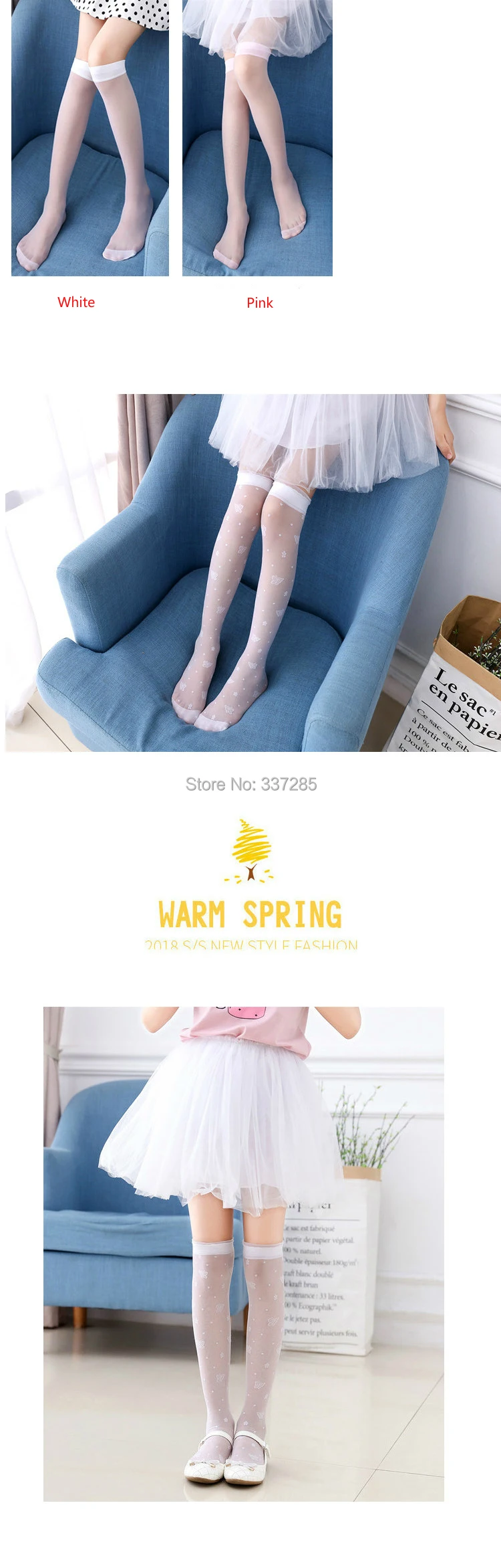 Prinzessinnen Mädchen Sommer Weiße Schüler-Schulstrümpfe Kinder Überknie Hohe Ultradünne Transparente Baby Katzen- und Schmetterlings-Lange Socken – Detail 10