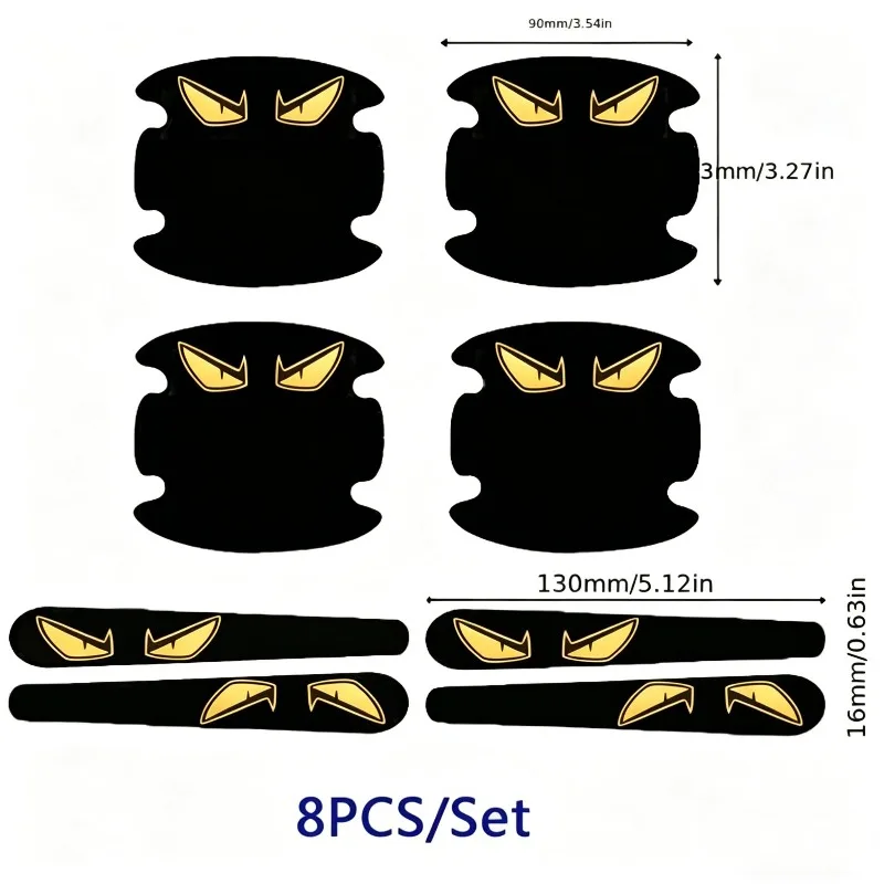 8Pcs/set Golden Devil Eyes Door Handle & Bowl Stickers, Waterproof Anti-scratch Vinyl Protective Decals for Universal Cars
