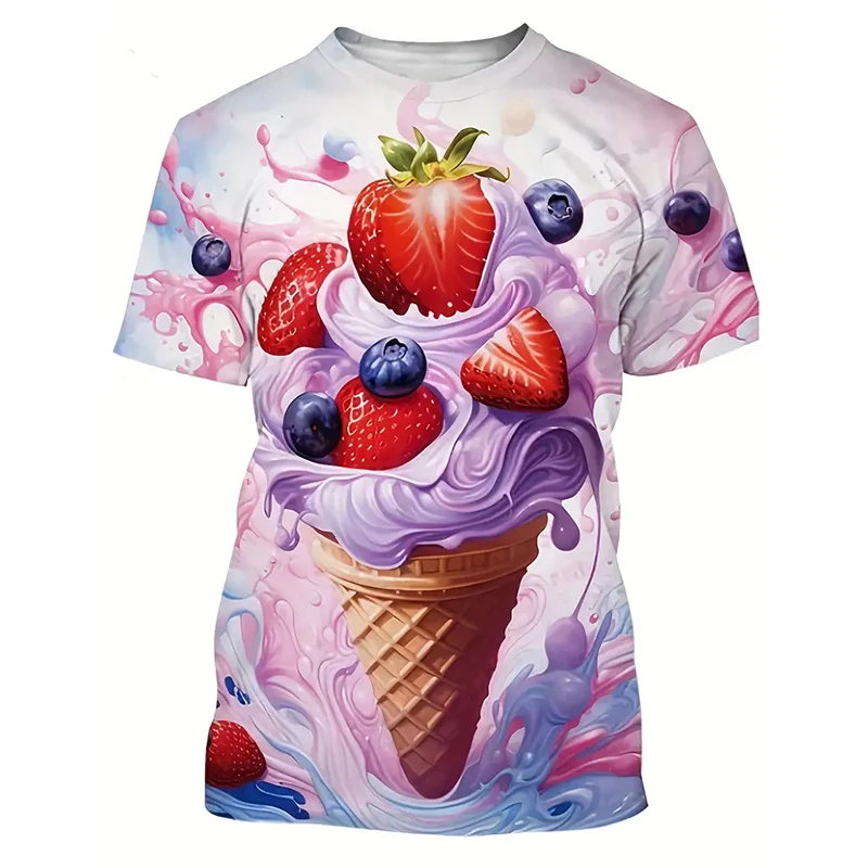 Ice Cream Color Fashion T-shirt For Men Funny Humour Short Sleeve Tee Shirt Trend Street Casual Clothes Kid Gift 2025 New Top