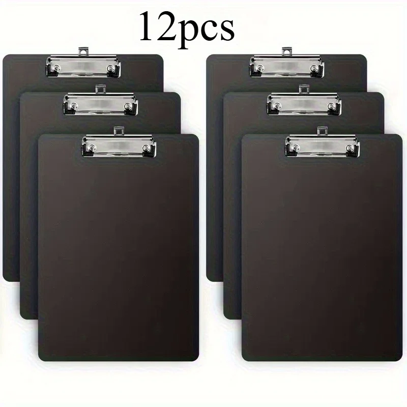 12pcs-a4-plywood-folder-black-writing-board-metal-clip-suitable-for-notes-documents-and-drawings-black
