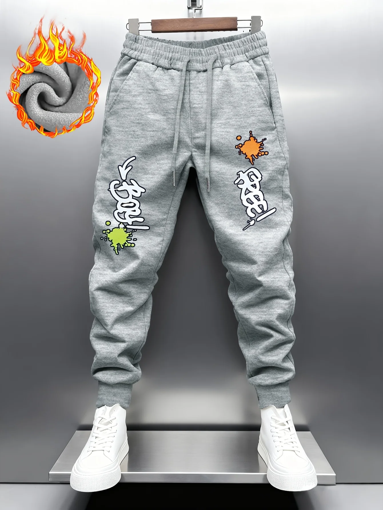 Cool‑vibe‑trend splash graffiti letter graphic art print street‑style dual‑side sweatpants men hip hop sports jogger trousers