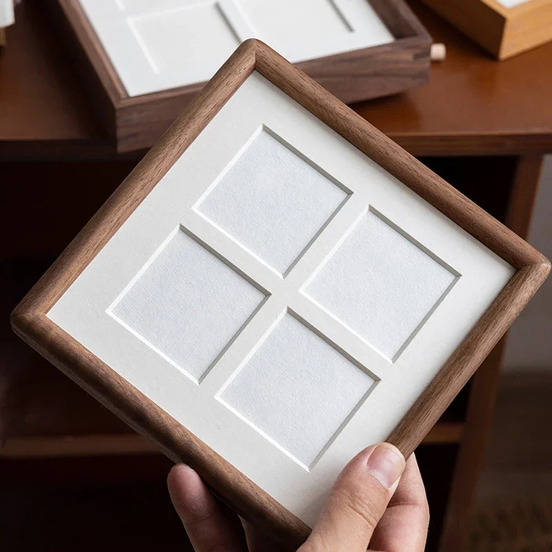 Square Black Walnut Photo Frame High-grade 15x15cm DIY Grid Couple Wedding Wood Picture Frame Stand for Home Desktop Decor Gifts