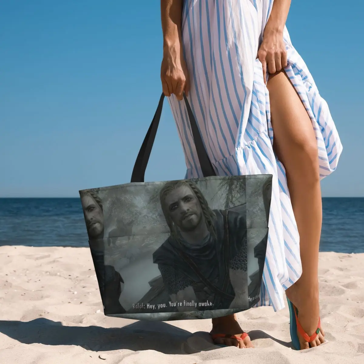 

Hey You Youre Finally Awake Skyrim Meme Beach Tote Bag Sport Gym Yoga Duffle Large Tote Bag Women Travel Bag Fitness bag