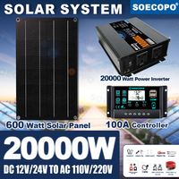 SOECOPO 20000W Complete Solar System Set 600W Panel 12V 24V To 110V 220V Inverter(2 sockets) 100A Controller for Home Camping