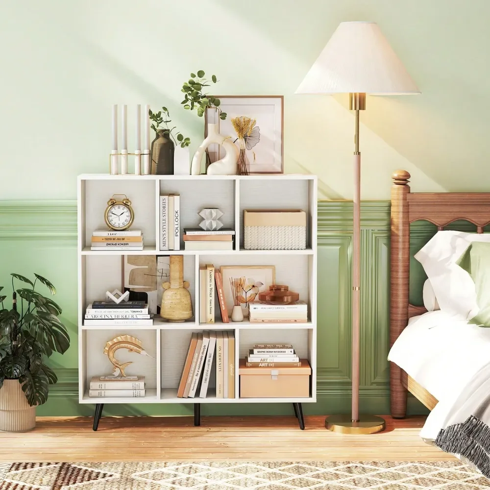 

Cube Bookcase 3Tier Modern Storage Organizer W 5 Metal Legs Bookshelves