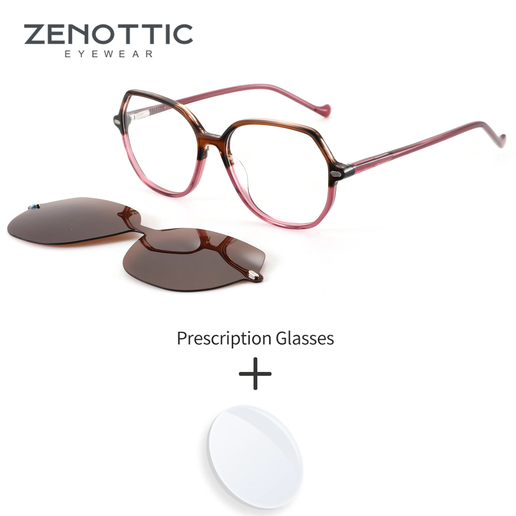 ZENOTTIC Clip On Ladies S Size Octagonal Acetate Optical Prescription Eyeglasses Myopia Reading Blue Light Blocking Chic Glasses