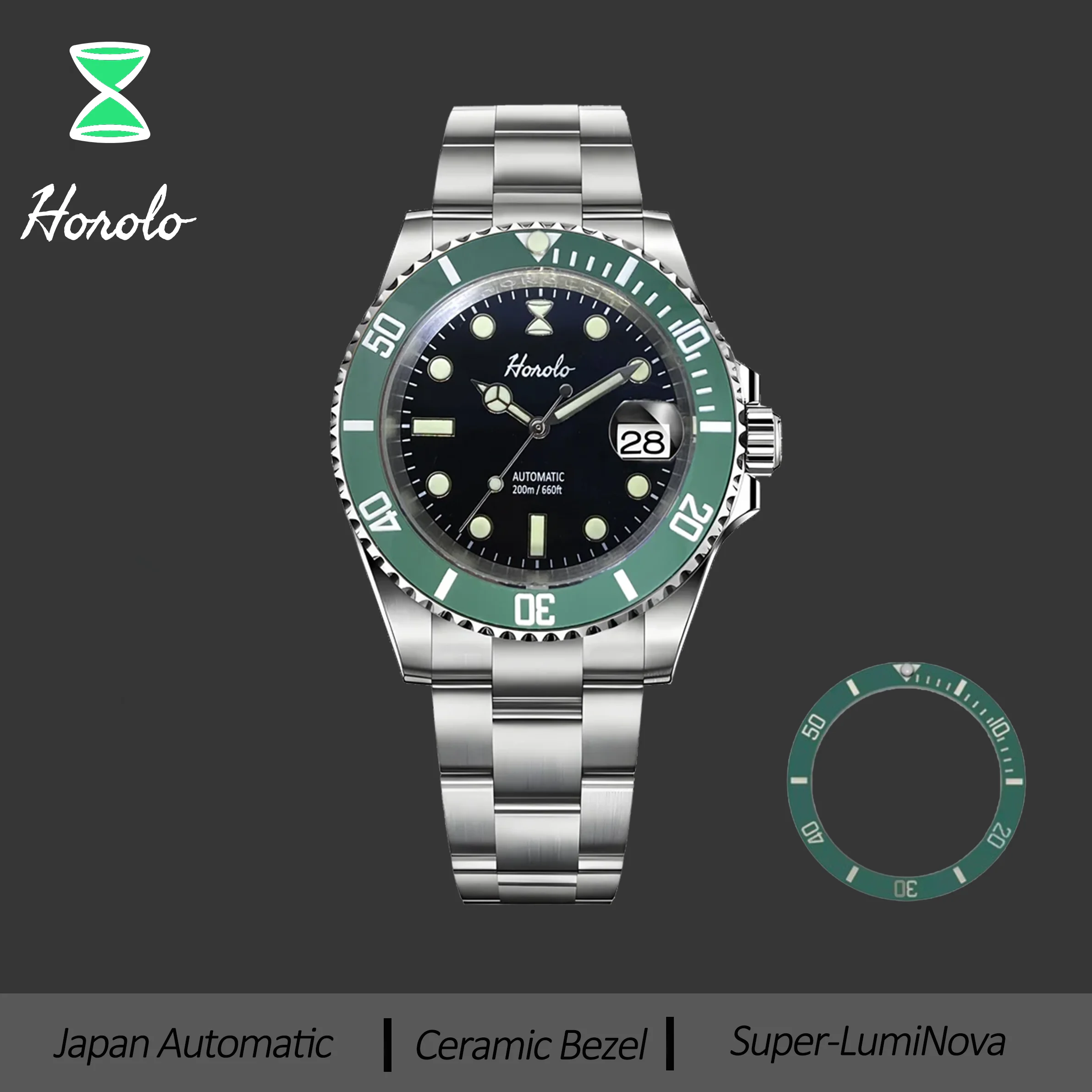 

Horolo Submariner 200 Meter Water Resistance Super Luminous Stainless steel 316L NH35 Automatic Movement Men' Watch Gift