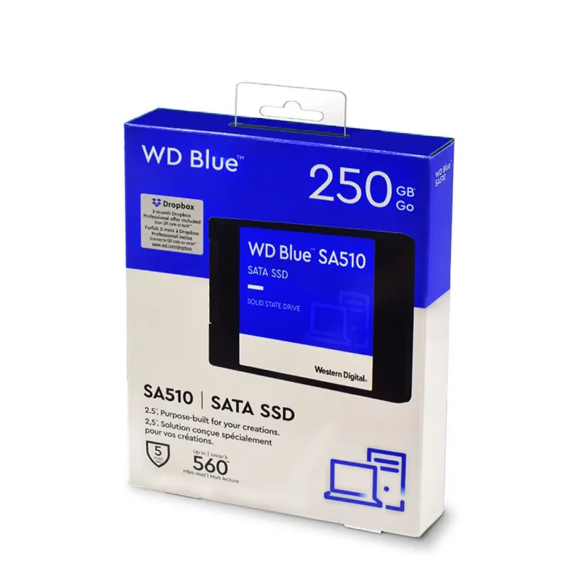 WD Western Data Blue SA510 SSD SATA da 250GB da 2.5 pollici con una velocità di lettura fino a 555 MB/s