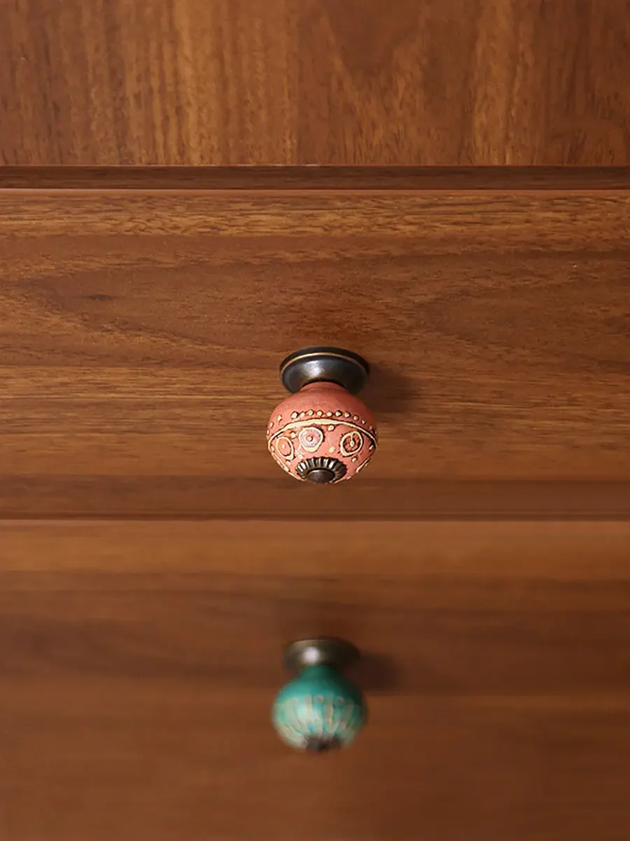 yesRetro Hand-painted Medieval Ceramic Spherical Handle High-end Brass Small Handle for Cabinet Door Wardrobe Door