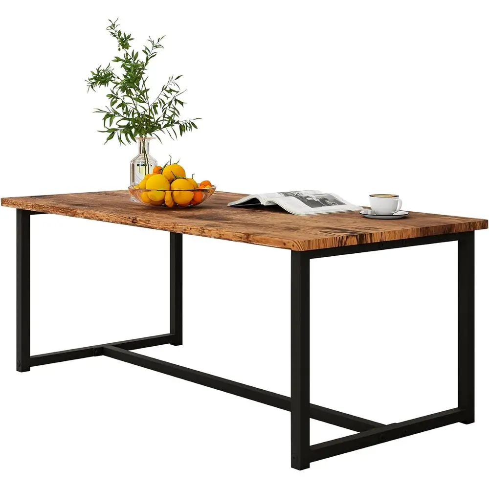 โต๊ะกาแฟในห้องนั่งเล่นทรงสี่เหลี่ยมพร้อมโครงโลหะ ประกอบง่าย สีดำและสีน้ำตาลแบบชนบท