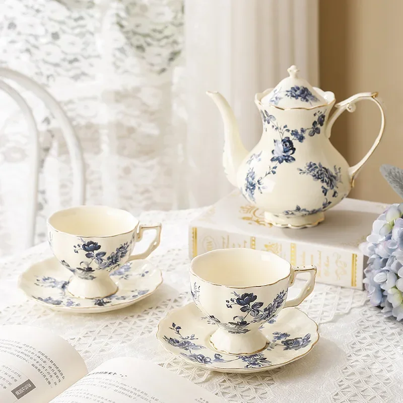 Coffee Cup Set Retro Blue-and-white Ceramic  Coffee Cup Exquisite English Afternoon Tea Cup Tea Set Arabic Set