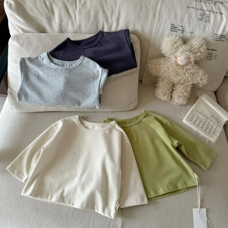 

Baby Girls Solid Casual Tee Toddler Boys O-neck Bottoming Tops Kids Clothes 2025 Autumn New Children Long Sleeve T Shirts Cotton