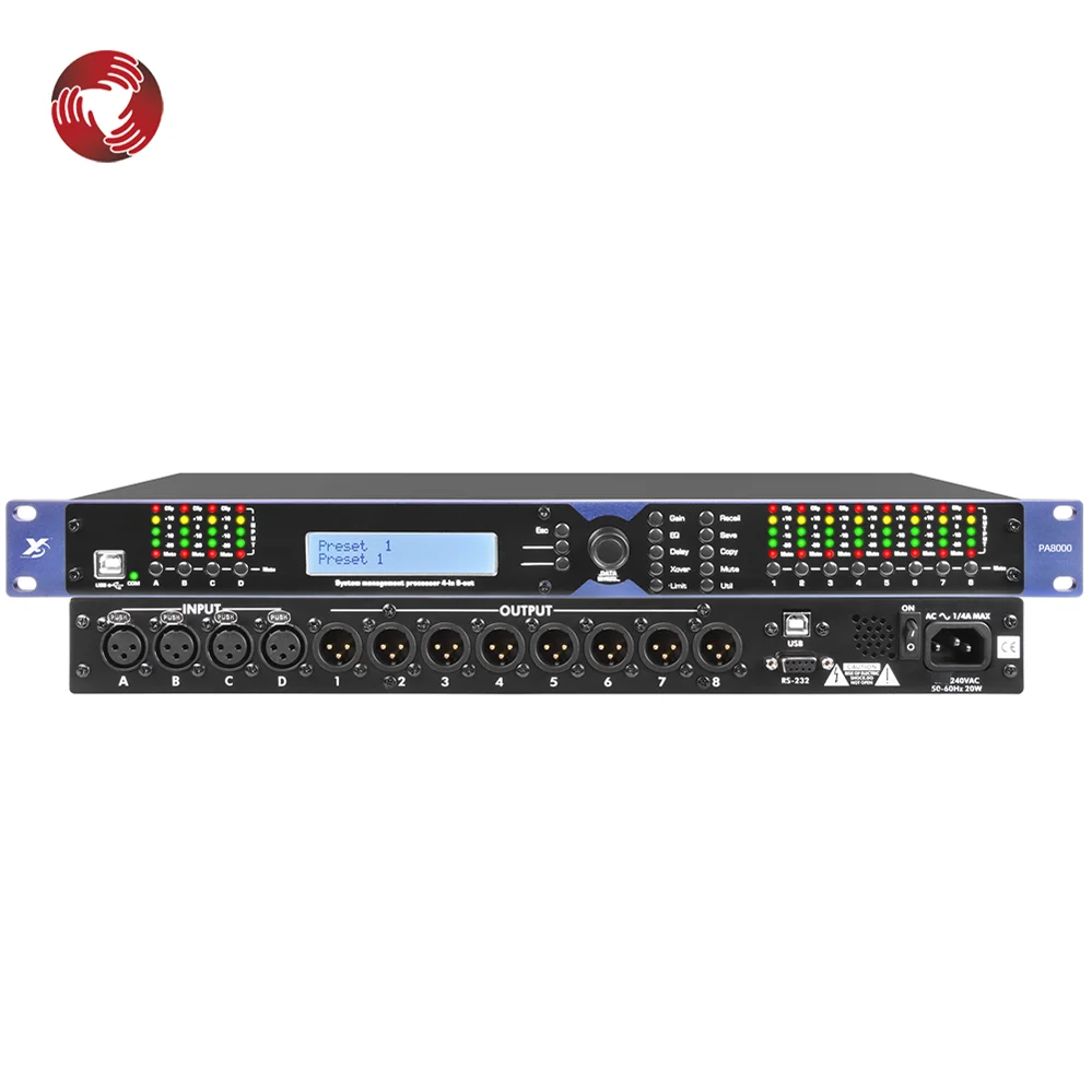 Digital 4 In 8 Out DSP Speaker Processor With Software Delay EQ Audio Speaker Management Processor Sound System