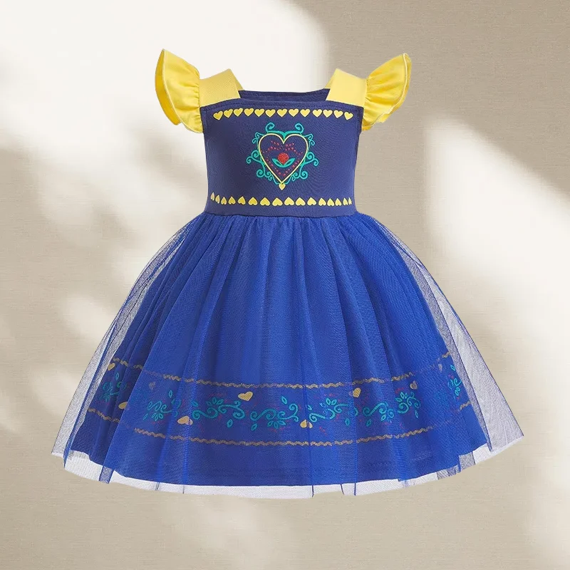 

Summer Dress for Kids Girl Mesh Cartoon Princess Style Short Flare Sleeves Carnival Birthday Party Fancy Clothing C1501