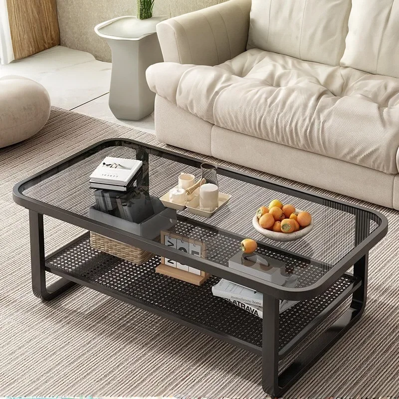Coffee table living room household small apartment table modern simple creative square tempered glass coffee table