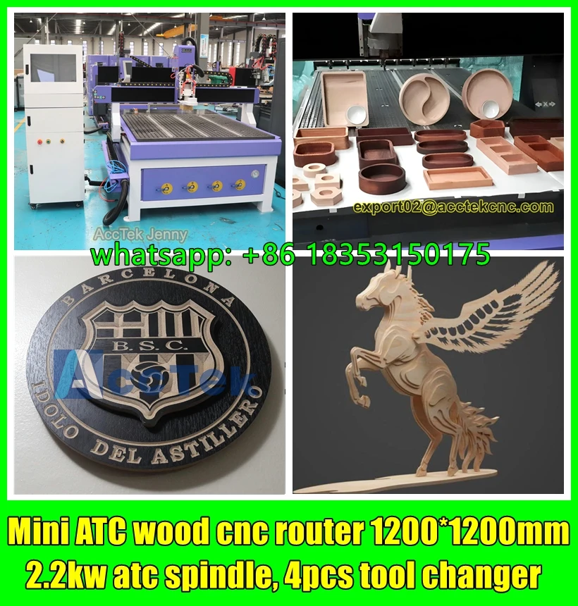 공장 가격 acctek 1200*1200mm 소형 목재 CNC 라우터 기계 4개 6개 리니어 툴 교체형 ATC 목재 라우터 CNC 1325 1212