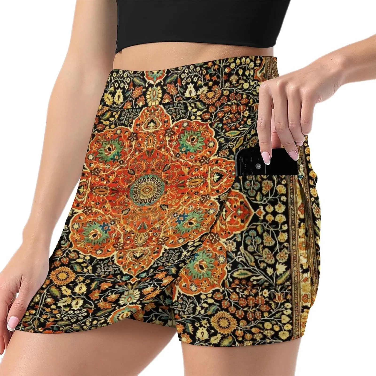 Antique Persian Mohtashem Kashan Rug Print Light Proof Trouser Skirt Skort for women kpop