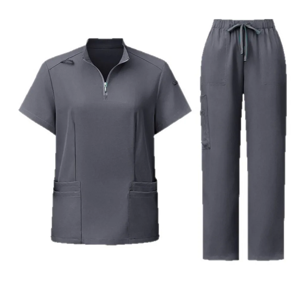 Uniforme de travail de médecin d'infirmière de fermeture éclair de col montant uniforme de travail d'hôtel de soignant de femme