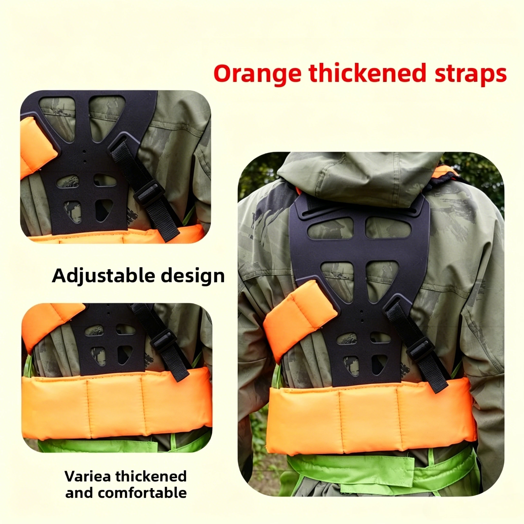 Double Shoulder Labor Saving Harness with Orange Pads, Adjustable Wear Resistant Strap for Brush Cutter & Lawn Mower