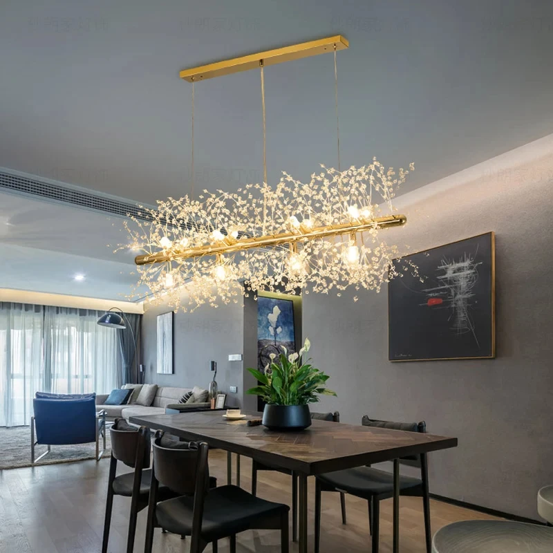 Nordic Dandelion Long Led Chandelier for Dining Room Light Fixture Snowflake Suspension Living Room Pendant Lamp Indoor Lighting