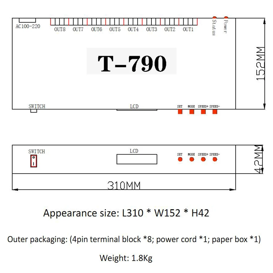 T-790K LED Pixel Full Color Controller PC On Line Pixel Controller 8 porte 8192 Pixel per WS2811 WS2801 WS2812 SK6812 striscia LED