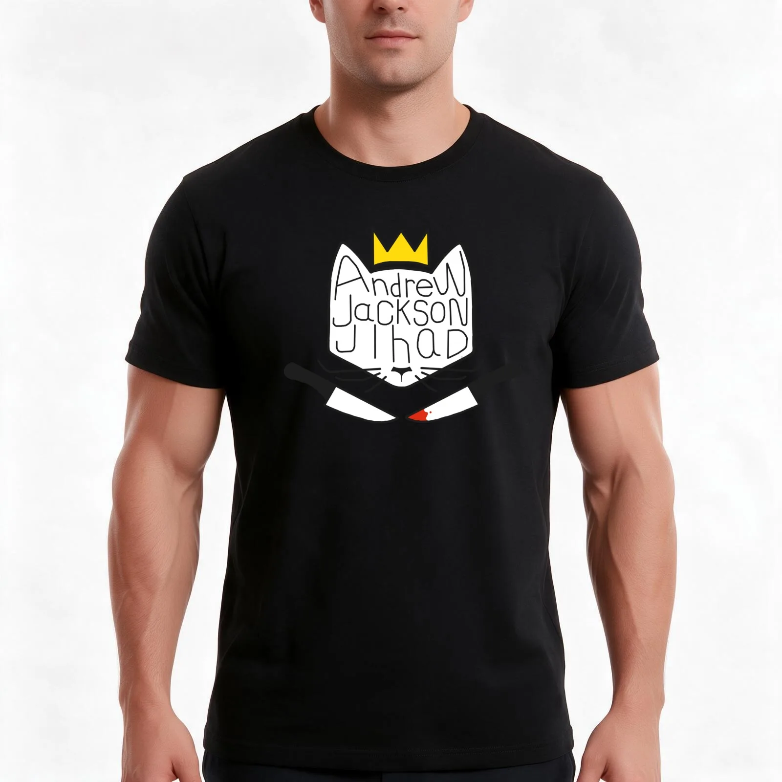 Andrew Jackson Jihad Knife Cat T-Shirt, Summer Casual Cotton Tee, Oversized Streetwear Tops, Vintage Graphic Print, 100% Cotton