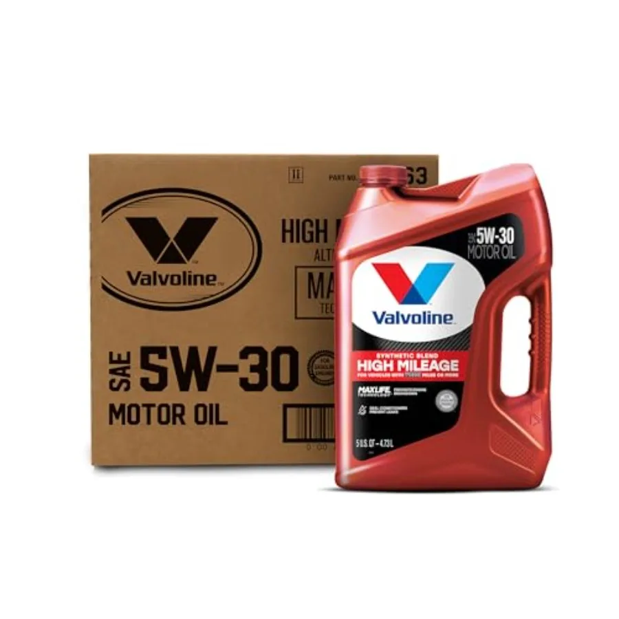 

High Mileage with MaxLife Technology SAE 5W-30 Synthetic Blend Motor Oil 5 QT Case of 3 Packaging May Vary