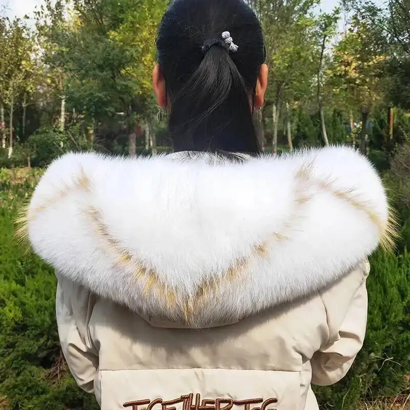 Super Large 100% vera pelliccia di volpe collo cappuccio Decor collo di pelliccia per piumino donna inverno caldo sciarpa di pelliccia scialle di