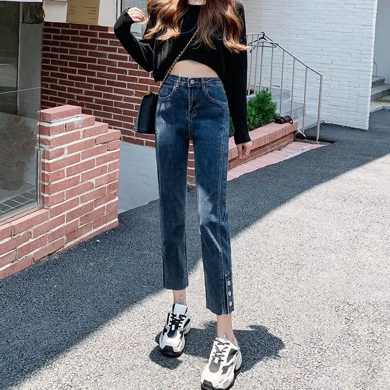 

Прямые джинсы с высокой талией, женские весенне-летние 2023, новые утягивающие свободные широкие брюки, повседневные универсальные девятисекционные джинсы...